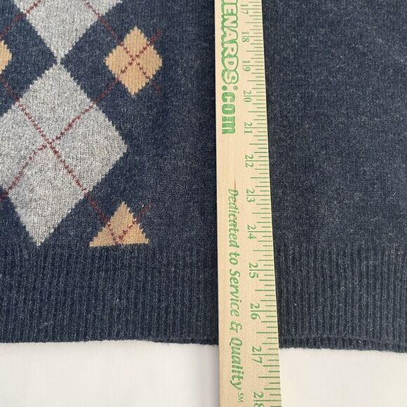 Jos A Bank Lambswool Sweater Men's XL Blue Gray Tan Argyle Crew Neck Preppy - Picture 9 of 10